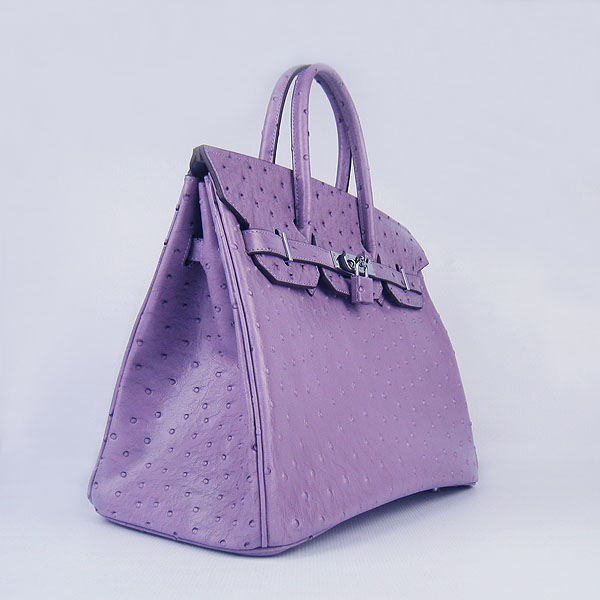 High Quality Fake Hermes Birkin 35CM Ostrich Veins Handbag Purple 6089